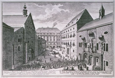 Ansicht der St. Agnes Kirche, Wien, graviert von Johann-August Corvinus (1683-1738)